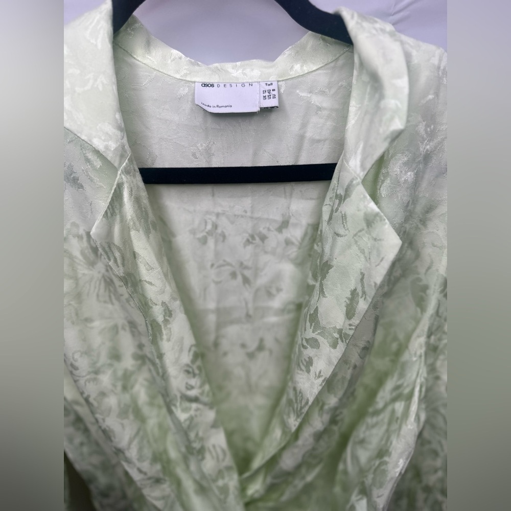 Asos Design Light Green Soft Floral Jacquard Suit 2Piece Coord Matching Set sz8 - Picture 5 of 14